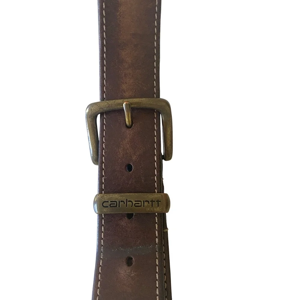 Carhartt Journeyman Men's Leather Belt 38 Brown Rugged Workwear Stitched Buckle